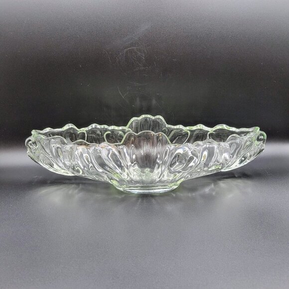 Jeanette Glass Gondola Bowl Fruit Compote Vintage Clear Oblong Console Read - Picture 2 of 10